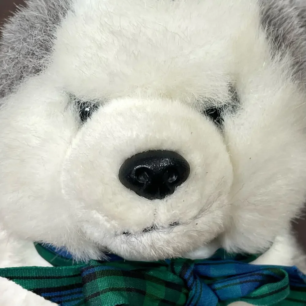 Vintage Ty Husky Puppy Dog Plush Sitting White Gray Stuffed Toy Blue Eyes Dakota